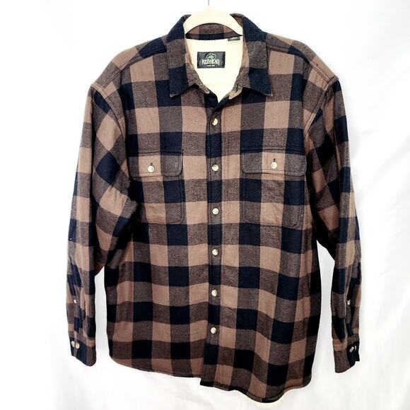 Red Head Brown Plaid Button Front Men's Long Sleeve Shacket Jacket Size L - Picture 1 of 8